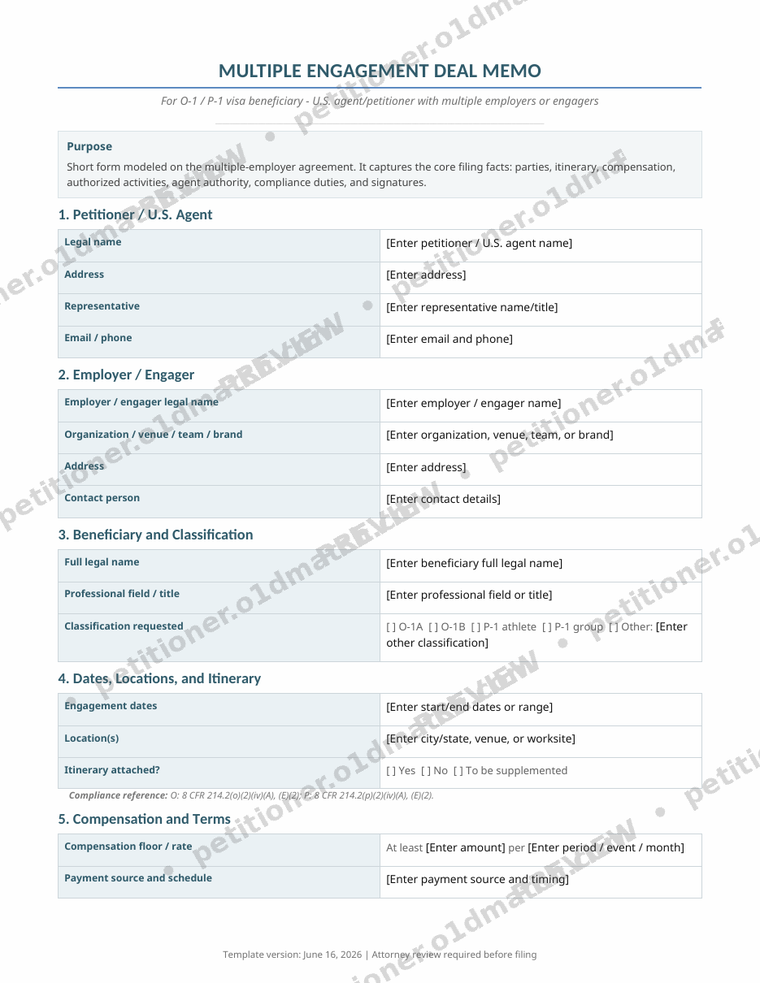 Watermarked preview page of the Multiple-Engagement Deal Memo included in the package